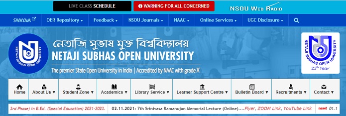 Netaji Subhas Open University (NSOU) Admission 2023 Last Date UG & PG Art, Science, Commerce Courses List West Bengal NSOU Exam Date Result Admit Card on wbnsou.ac.in.