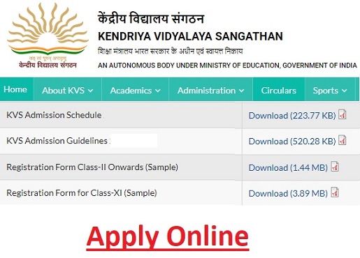 kvsonlineadmission.kvs.gov.in KVS Admission Online Form Date Class 1, Age Limit, Selection List