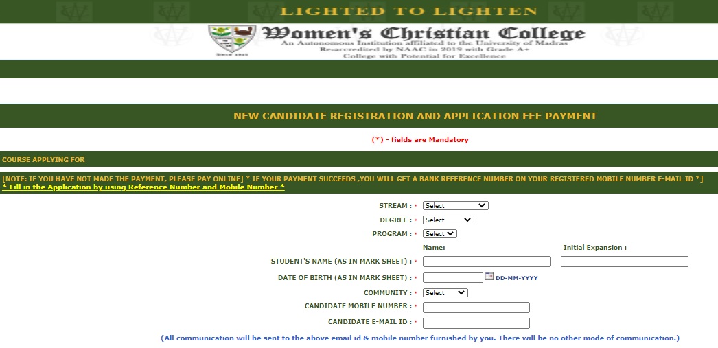 {www.wcc.edu.in} WCC College Admission Application Form Login - Women’s Christian College