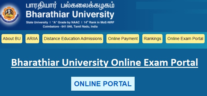 Bharathiar University Online Exam Portal - b-u.ac.in Student Login, Fee Payment