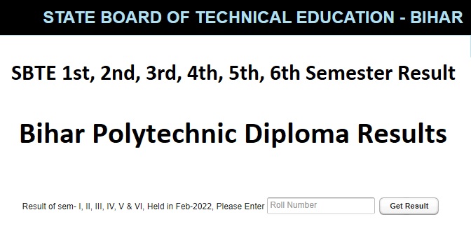 {sbtebihar.gov.in} SBTE Result 2022 Bihar Polytechnic Diploma Results Sem Wise