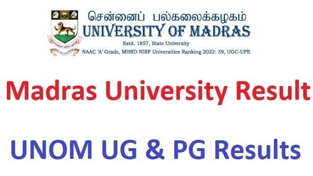 Madras University Result 2022 Link @ unom.ac.in UG PG Results