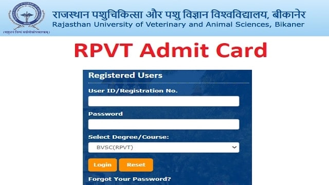 RPVT Admit Card Pre Veterinary Download @ www.rajuvas.org Permission Letter