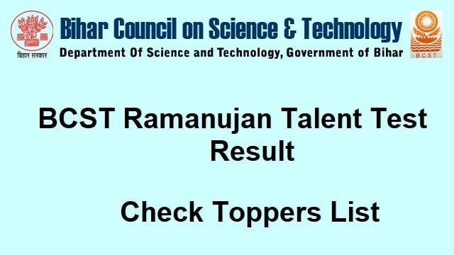 BCST Ramanujan Talent Test Result 2022 @ bcst.org.in Check Toppers List