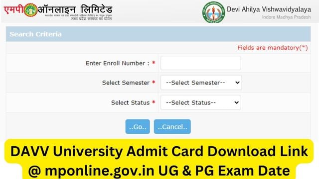 DAVV University Admit Card 2023 Download Link @ mponline.gov.in UG & PG Exam Date