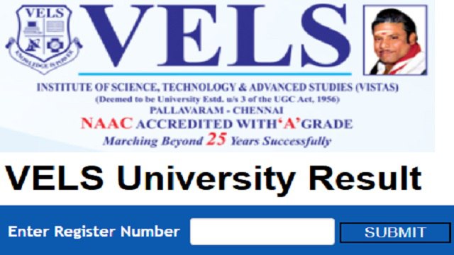 VELS University Results 2023 @www.velsuniv.ac.in VISTAS UG PG Semester Exam