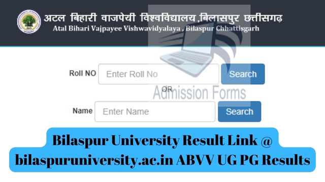 Bilaspur University Result Link @ bilaspuruniversity.ac.in ABVV UG PG Results