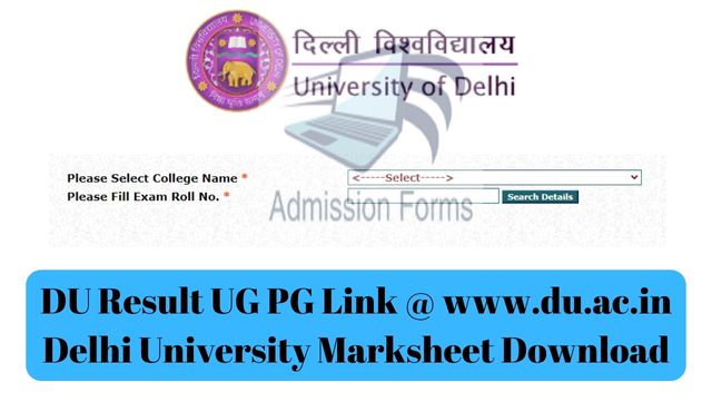 DU Result UG PG Link @ www.du.ac.in Delhi University Marksheet Download