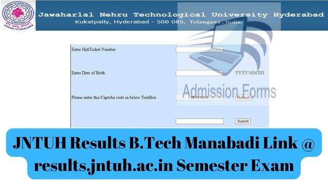 JNTUH Results B.Tech Manabadi Link @ results.jntuh.ac.in Semester Exam