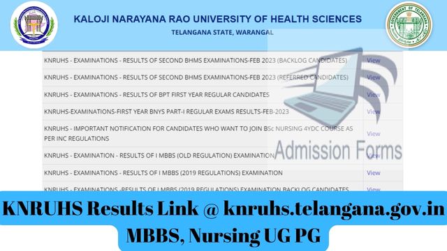 KNRUHS Results Link @ knruhs.telangana.gov.in MBBS, Nursing UG PG