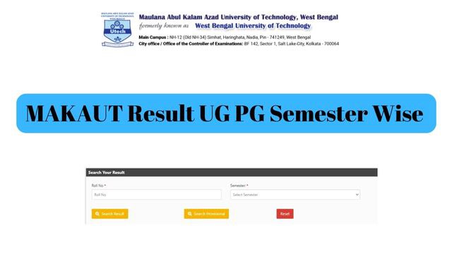 MAKAUT Result UG PG Link @ makautexam.net Odd, Even Semester Results