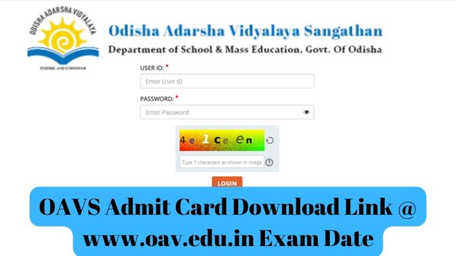 OAVS Admit Card Download Link @ www.oav.edu.in Exam Date