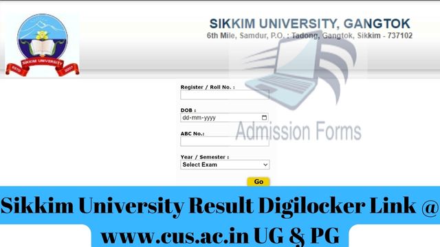 Sikkim University Result Digilocker Link @ www.cus.ac.in UG & PG
