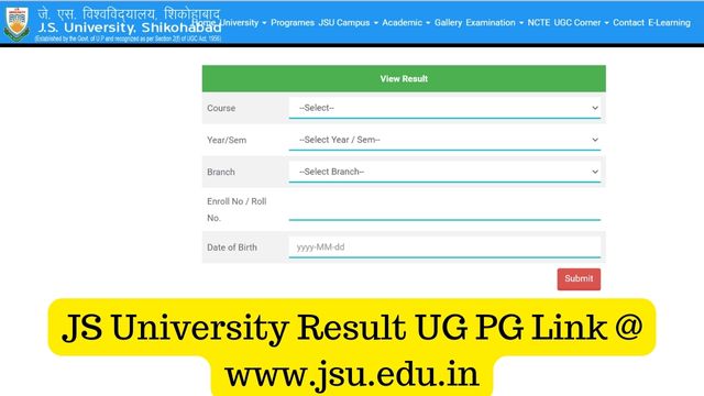 JS University Result UG PG Link