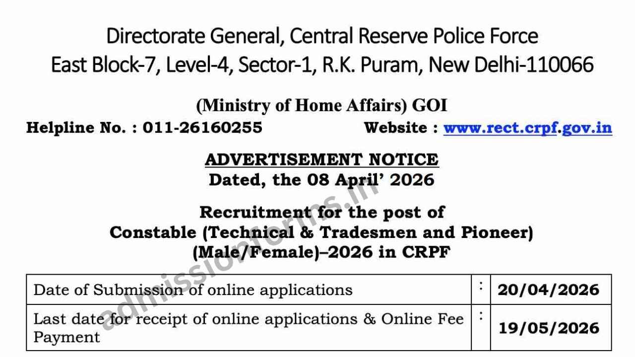 CRPF Constable Tradesman Recruitment Application Form 2026